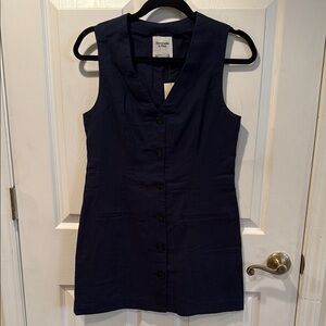 ABERCROMBIE & FITCH Navy Blue Linen Sleeveless Dress NWT Petite